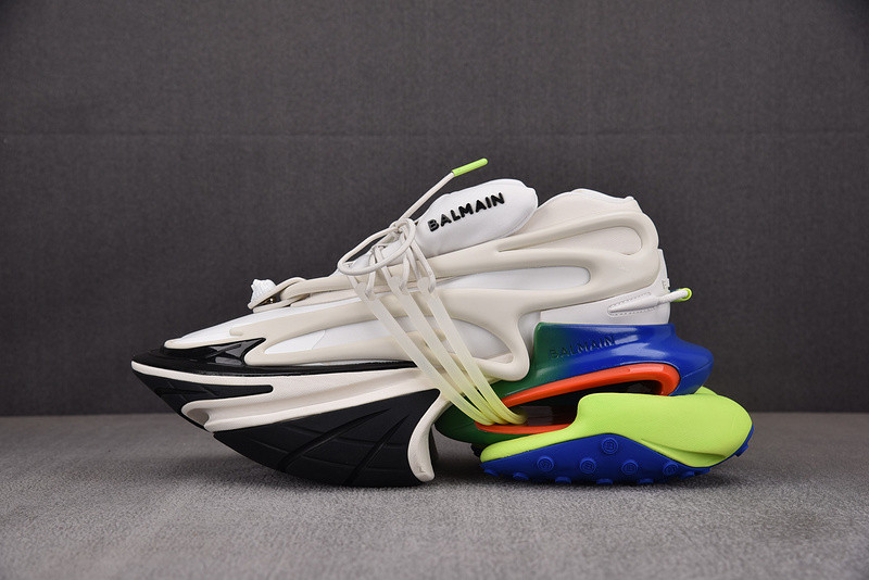 BALMAIN NEOPRENE AND LEATHER UNICORN LOW-TOP SNEAKERS