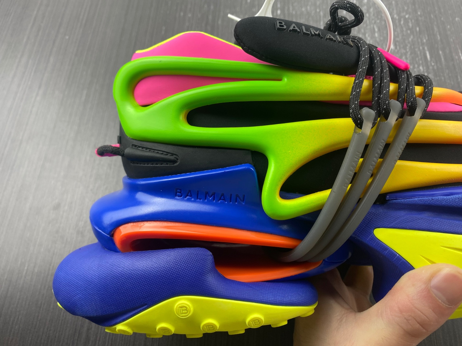 BALMAIN NEOPRENE AND LEATHER UNICORN LOW-TOP SNEAKERS