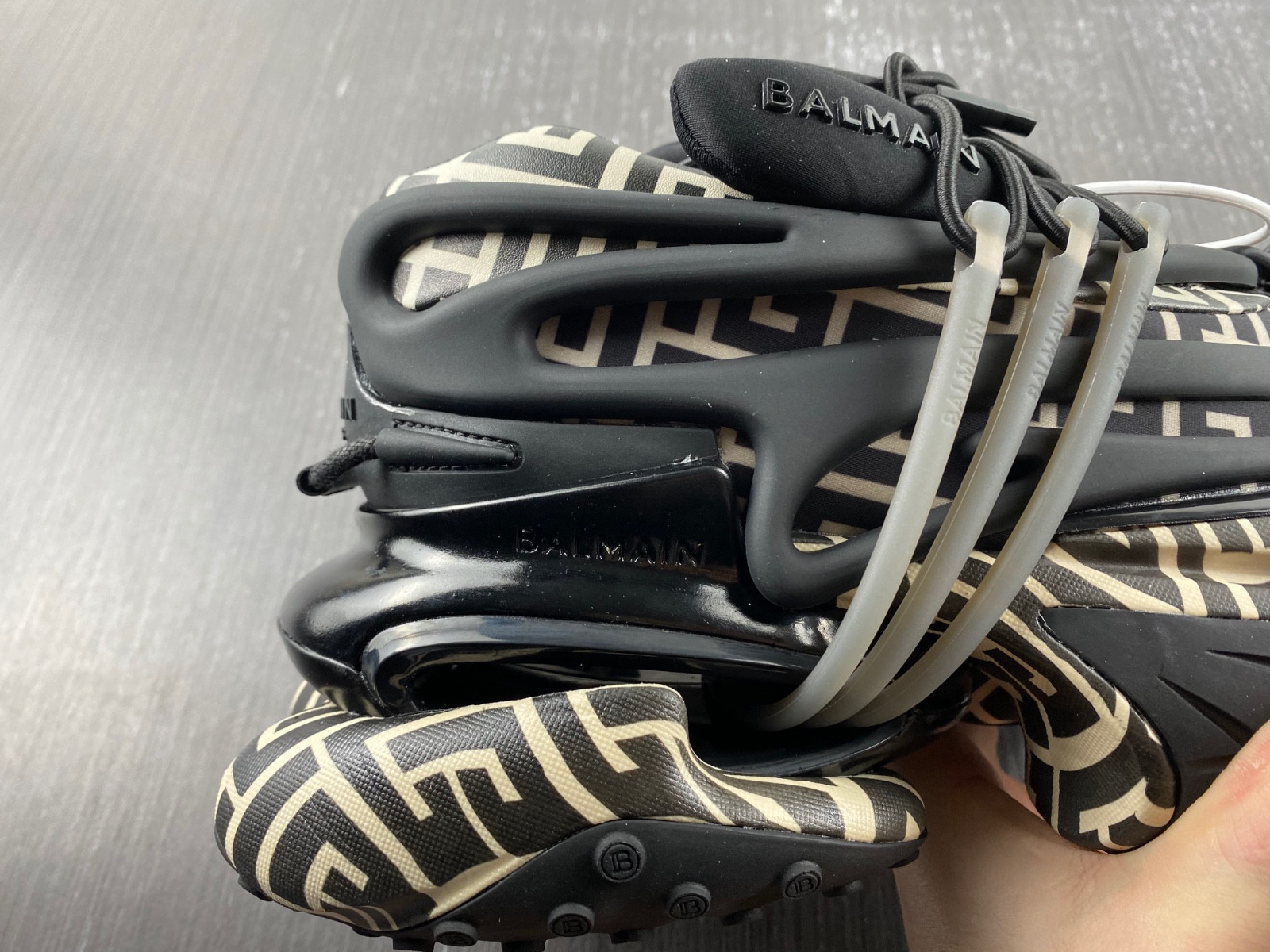 BALMAIN NEOPRENE AND LEATHER UNICORN LOW-TOP SNEAKERS