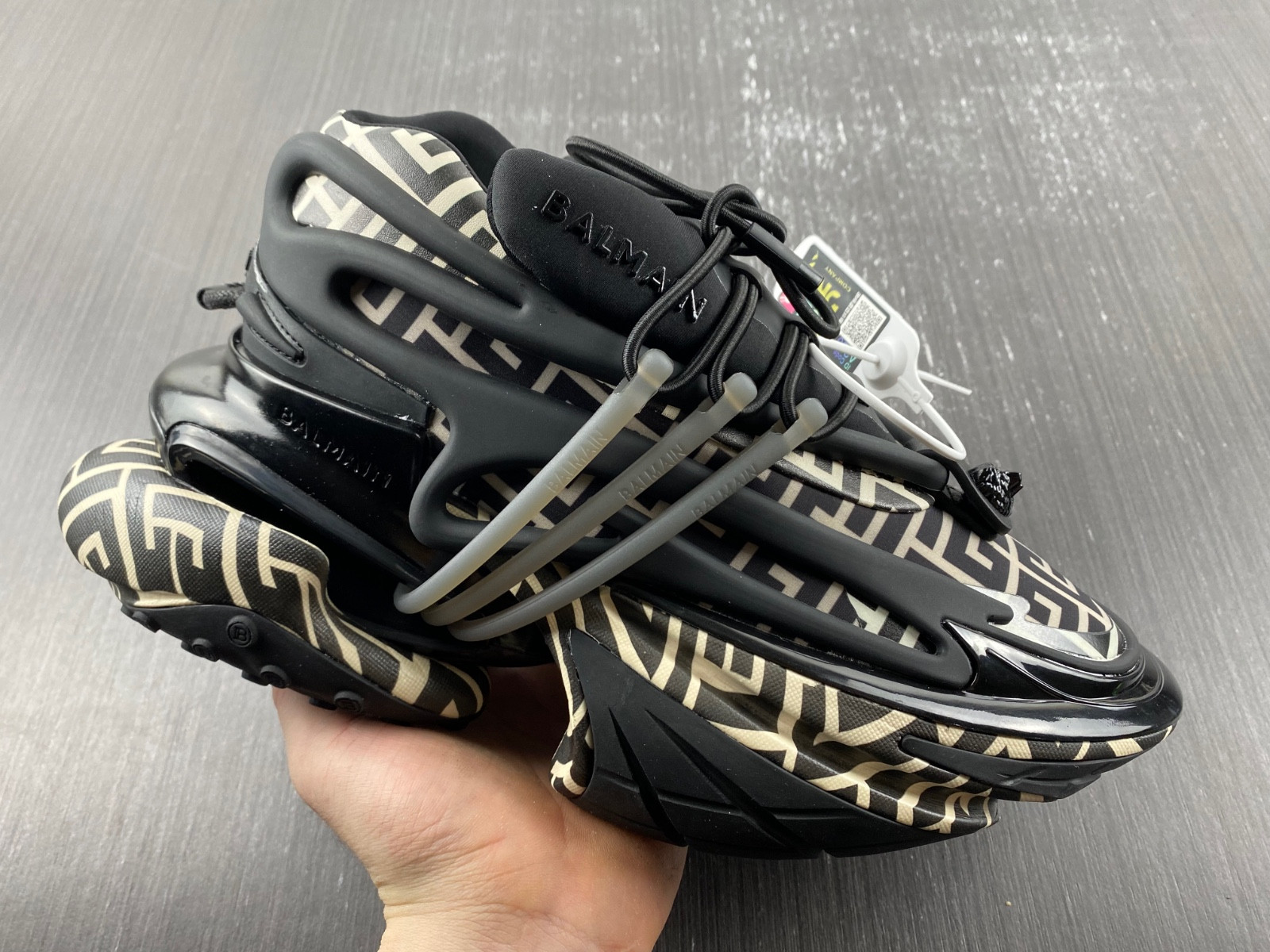 BALMAIN NEOPRENE AND LEATHER UNICORN LOW-TOP SNEAKERS