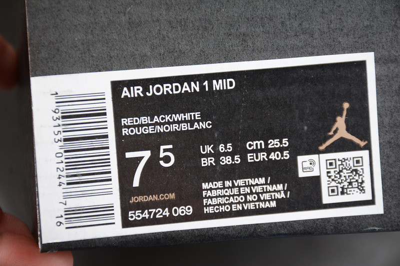Air Jordan 1 Mid Chicago Black Toe 554724-069